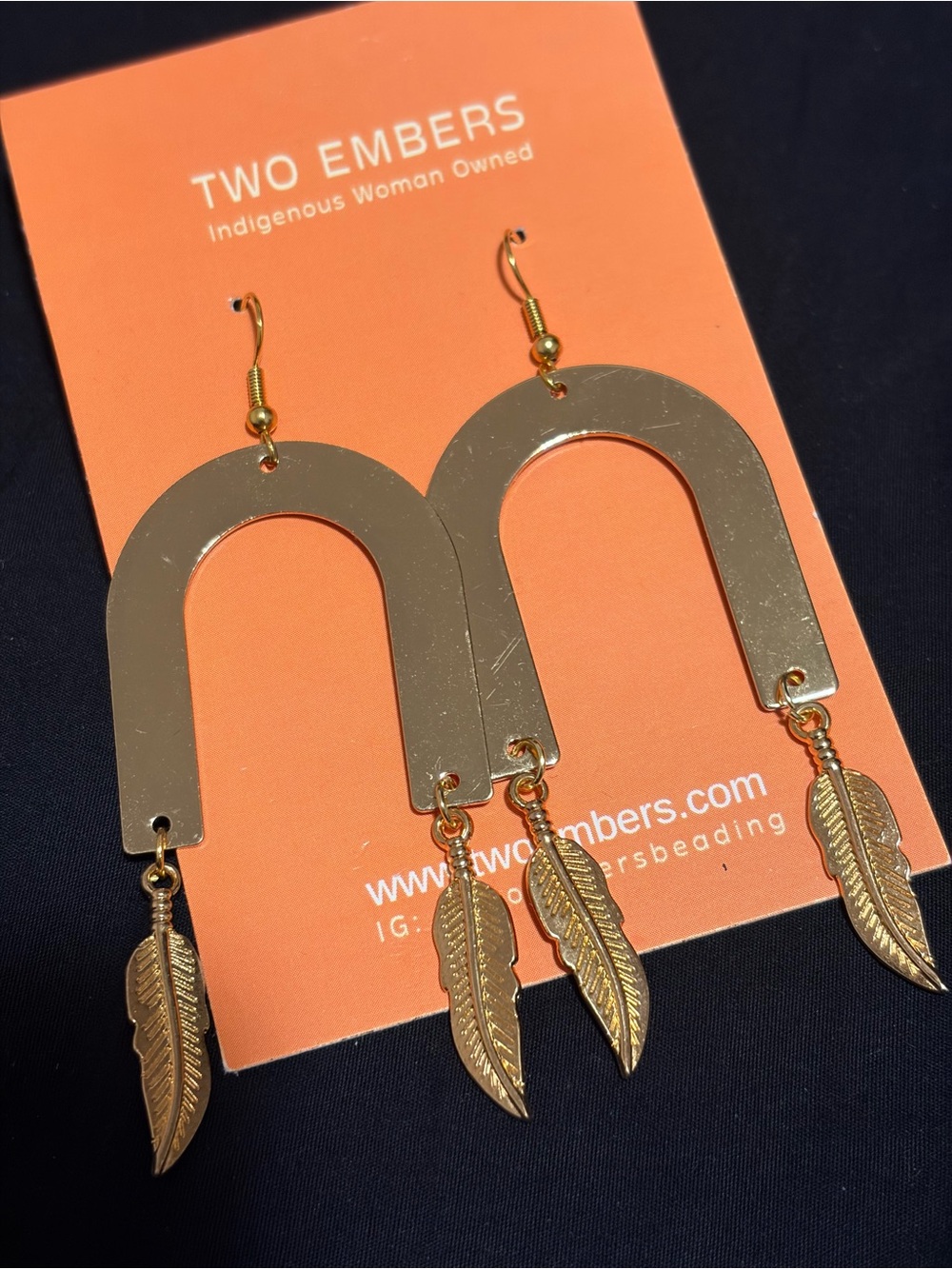 Indigenous Made - Gold-tone Arch Earrings with Feather Charms - Made by me :)